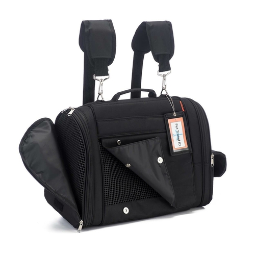 Prefer_Pets_358_Hideaway_Backpack_Black_Pet_Carrier_-_Side_Half_Front_Half.jpg 358 Hideaway™ Backpack - Pet Carrier